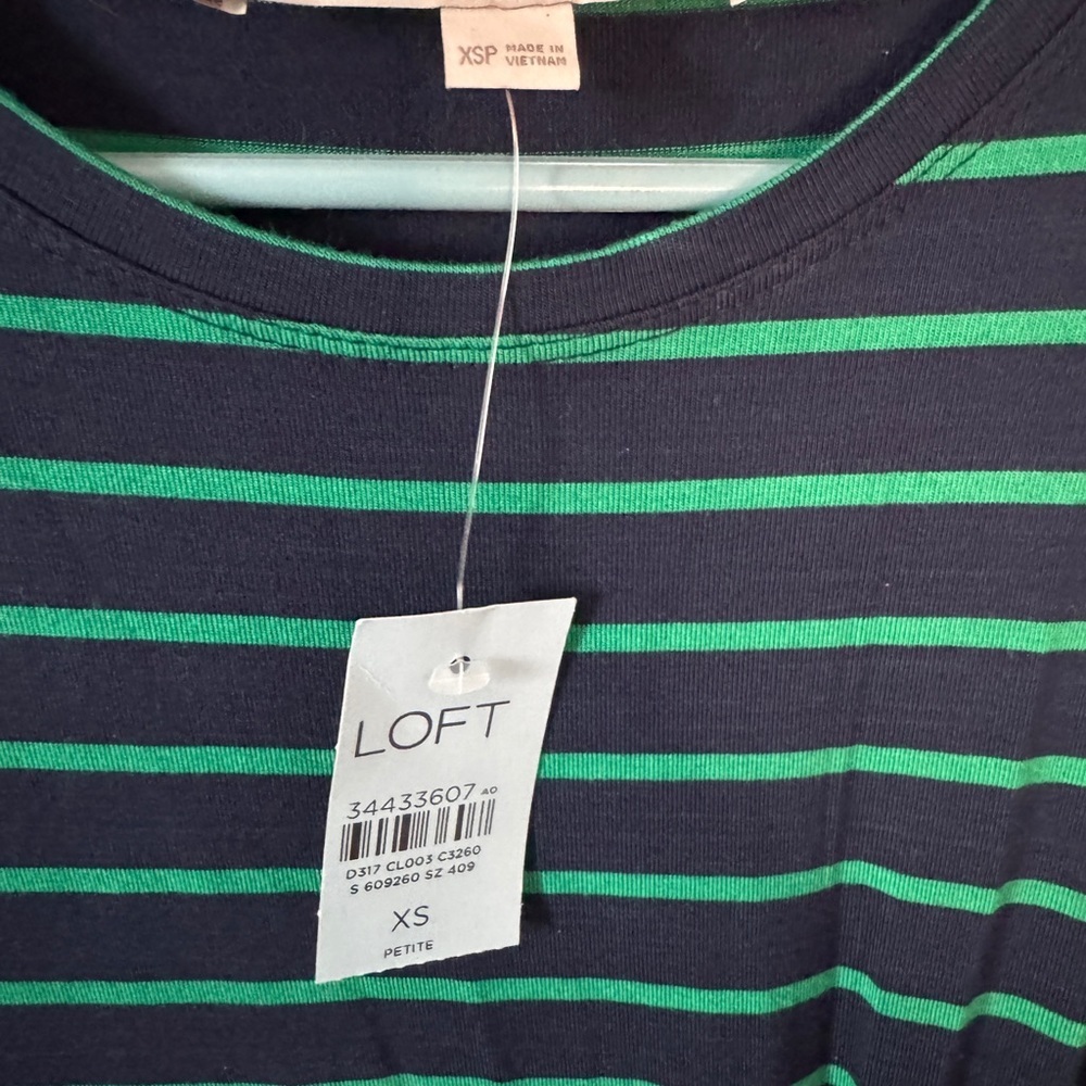 NWT-LOFT Green and Black Striped Maxi Dress Size XS Petite - Picture 3 of 4